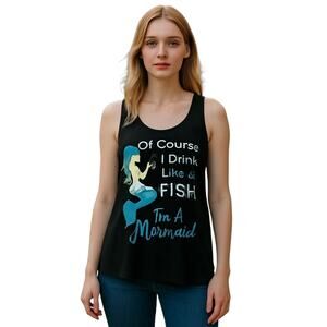 Bear Dance Mermaid Tank Size S-M Black Stretch Graphic Print Drink Like a Fish